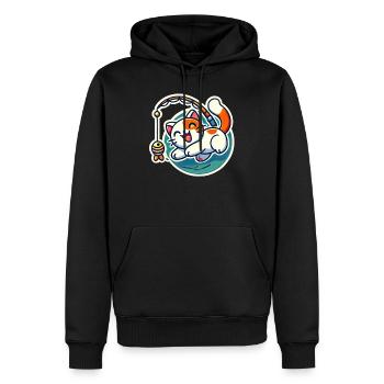 Süße rotbraune weiße Katze spielt mit einer Katzenangelrute - Männer Premium Bio Hoodie - Schwarz - Vorne - Nico (187cm)