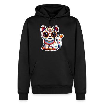 Mignon chat mexicain crâne en sucre en costume d’Halloween - Sweat à capuche Premium bio Homme - noir - Devant - Nico (187cm)