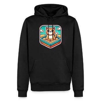 Chat mignon assis dans le bac à sable - Sweat à capuche Premium bio Homme - noir - Devant - Nico (187cm)