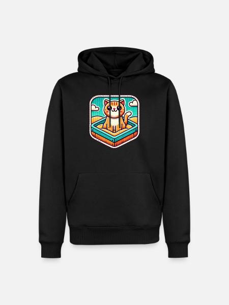 Süße Katze sitzt im Sandkasten - Männer Premium Bio Hoodie - Schwarz