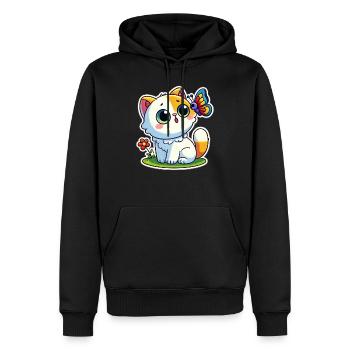Un chat mignon est surpris de voir un papillon - Sweat à capuche Premium bio Homme - noir - Devant - Nico (187cm)