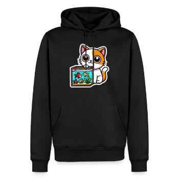 Mignon chat blanc roux assis près de l’aquarium - Sweat à capuche Premium bio Homme - noir - Devant - Nico (187cm)