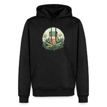 Grenouille cottagecore avec livre - Sweat à capuche Premium bio Homme - noir - Devant - Nico (187cm)