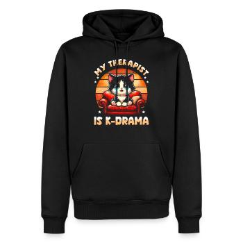 My Therapist is K-Drama: Cute Crying Cat Meme - Men’s Premium Organic Hoodie - black - Front - Nico (187cm)