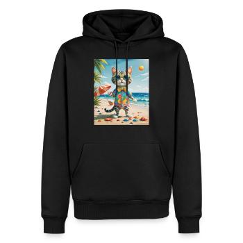 Beach Fun Cat Illustration Beachside Fun Cat - Men’s Premium Organic Hoodie - black - Front - Nico (187cm)