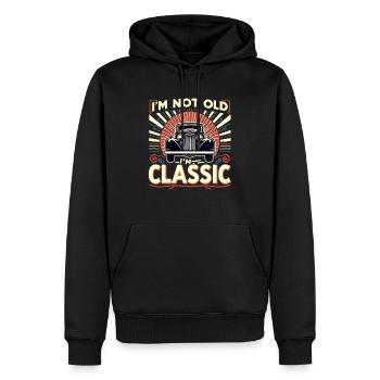 JE NE SUIS PAS VIEUX, JE SUIS CLASSIQUE - Sweat à capuche Premium bio Homme - noir - Devant - Nico (187cm)