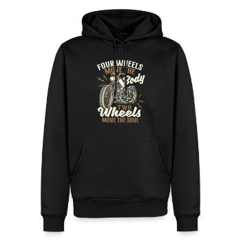 Vier Räder bewegen den Körper Zwei Räder bewegen die Seele - Männer Premium Bio Hoodie - Schwarz - Vorne - Nico (187cm)