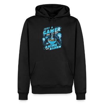Joueur, amateur d’anime et fan de ramen - Sweat à capuche Premium bio Homme - noir - Devant - Nico (187cm)