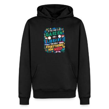 Le jardin et les livres, le vrai bonheur - Sweat à capuche Premium bio Homme - noir - Devant - Nico (187cm)