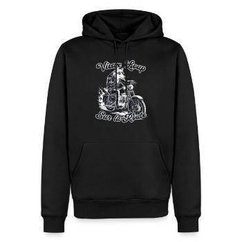 vieux loup motard sur la route - biker - Sweat à capuche Premium bio Homme - noir - Devant - Nico (187cm)
