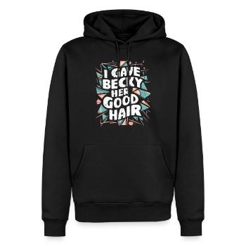 Humour du coiffeur – « J’ai donné à Becky ses beaux cheveux » - Sweat à capuche Premium bio Homme - noir - Devant - Nico (187cm)