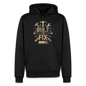 GEBAUT, UM ZU REPARIEREN - Männer Premium Bio Hoodie - Schwarz - Vorne - Nico (187cm)