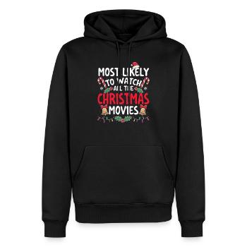 Am ehesten alle Weihnachtsfilme sehen - Männer Premium Bio Hoodie - Schwarz - Vorne - Nico (187cm)