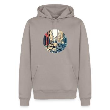 Radfahrer, Radfahrerin in der Stadt - Männer Premium Bio Hoodie - Taupe - Vorne - Nico (187cm)
