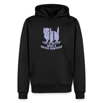 Vivre c’est mieux avec un propriétaire de chat britannique à poil court - Sweat à capuche Premium bio Homme - noir - Devant - Nico (187cm)