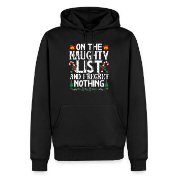 Sur la liste des vilains et je ne regrette rien Noël - Sweat à capuche Premium bio Homme - noir - Devant - Nico (187cm)
