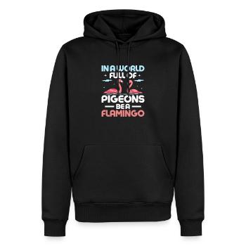 Dans un monde plein de pigeons, soyez un oiseau rose flamant rose - Sweat à capuche Premium bio Homme - noir - Devant - Nico (187cm)