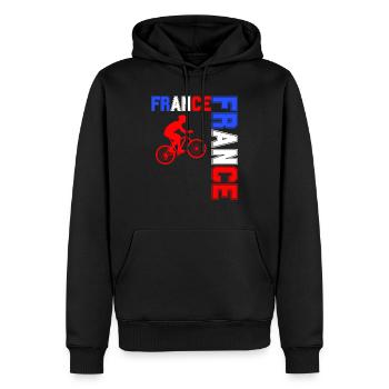 drapeau france cadeau, cadeau france drapeau Vélo - Sweat à capuche Premium bio Homme - noir - Devant - Nico (187cm)