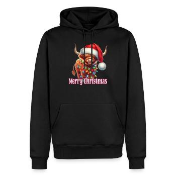 Bovins Highland avec chapeau de Noël Joyeux Noël - Sweat à capuche Premium bio Homme - noir - Devant - Nico (187cm)