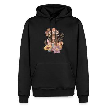 Fille florale et champignon - Sweat à capuche Premium bio Homme - noir - Devant - Nico (187cm)
