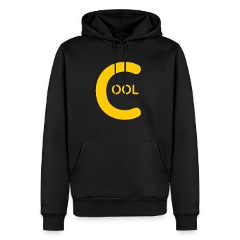 Cool T shirt with the yellow inscription Cool - Men’s Premium Organic Hoodie - black - Front - Nico (187cm)