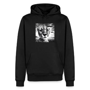 Cheetah Funny Graphic Selfie with UFOs Weird Alien - Men’s Premium Organic Hoodie - black - Front - Nico (187cm)