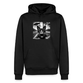 German2 Shepherd Funny GSP Selfie with UFOs Weird - Männer Premium Bio Hoodie - Schwarz - Vorne - Nico (187cm)