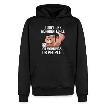 Je n’aime pas les gens du matin, ni les matins, ni les gens - Sweat à capuche Premium bio Homme - noir - Devant - Nico (187cm)