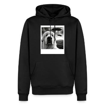 Große Pyrenäen Lustiges Grafik-Selfie mit UFOs Wehr - Männer Premium Bio Hoodie - Schwarz - Vorne - Nico (187cm)