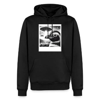 Penguin Sci-Fi Funny Graphic Selfie with UFOs Weir - Männer Premium Bio Hoodie - Schwarz - Vorne - Nico (187cm)