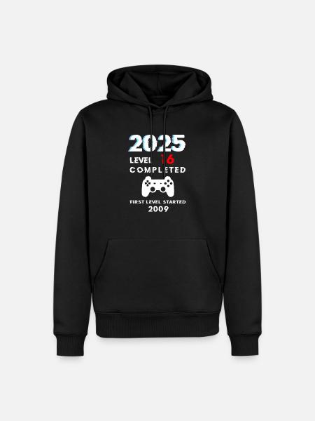 2025 niveau 16 / 16-års fødselsdag 2025 gamergave - Herre Premium økologisk hoodie - sort