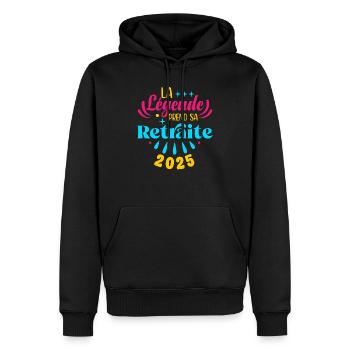 La Légende Prend Sa Retraite 2025 Cadeau Retraité - Sweat à capuche Premium bio Homme - noir - Devant - Nico (187cm)