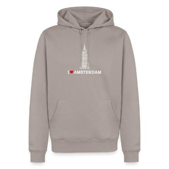 Niederländisches Empire-Gebäude I Love Amsterdam Flagge - Männer Premium Bio Hoodie - Taupe - Vorne - Nico (187cm)