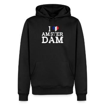 J’aime Amsterdam France Drapeau Coeur Cool Pays-Bas - Sweat à capuche Premium bio Homme - noir - Devant - Nico (187cm)