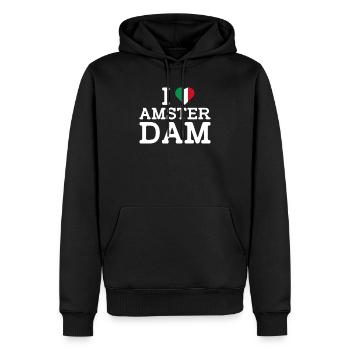 J’aime Amsterdam Italie Lover Flag Coeur Cool Flag - Sweat à capuche Premium bio Homme - noir - Devant - Nico (187cm)