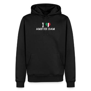 J’aime Amsterdam Italie Flag Heart Lover Pays-Bas - Sweat à capuche Premium bio Homme - noir - Devant - Nico (187cm)