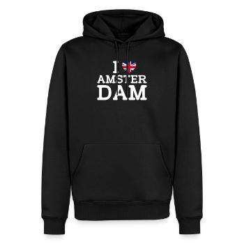 I Love Amsterdam UK Herz Flagge Vereinigtes Königreich Wortspiel - Männer Premium Bio Hoodie - Schwarz - Vorne - Nico (187cm)