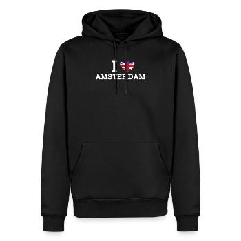 J’aime Amsterdam Royaume-Uni Coeur Drapeau Royaume-Uni Jeu de mots - Sweat à capuche Premium bio Homme - noir - Devant - Nico (187cm)