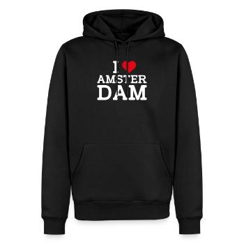 I love Amsterdam Cool Heart Flag Lover Niederlande - Männer Premium Bio Hoodie - Schwarz - Vorne - Nico (187cm)