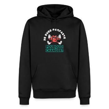 Je suis parfaite pourquoi changer - Sweat à capuche Premium bio Homme - noir - Devant - Nico (187cm)