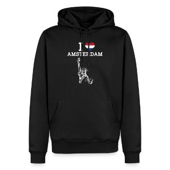 J’aime Amsterdam Cool Flag Statue De La Liberté Jeu De Mots - Sweat à capuche Premium bio Homme - noir - Devant - Nico (187cm)