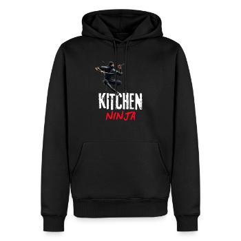 Kitchen Ninja – Tranchant, rapide, invisible - Sweat à capuche Premium bio Homme - noir - Devant - Nico (187cm)