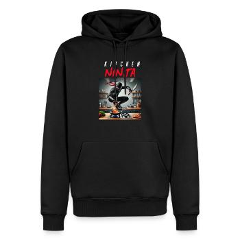 Küchenninja – Scharf mit Messer & Humor - Männer Premium Bio Hoodie - Schwarz - Vorne - Nico (187cm)