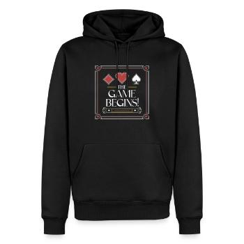 SPIELKARTE - Männer Premium Bio Hoodie - Schwarz - Vorne - Nico (187cm)