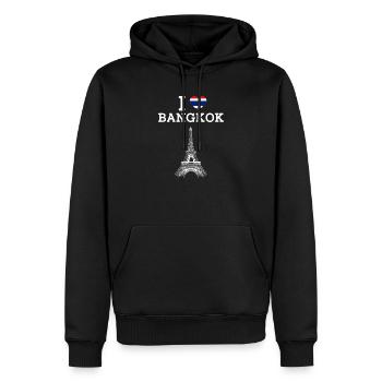 J’aime Bangkok Cool Thaïlande Jeu de mots Tour Eiffel Fun - Sweat à capuche Premium bio Homme - noir - Devant - Nico (187cm)