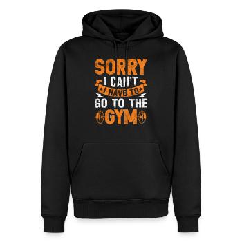 Sorry, ich muss ins Gym - Männer Premium Bio Hoodie - Schwarz - Vorne - Nico (187cm)