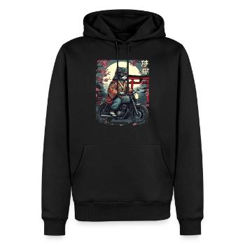 Chat samouraï à moto - Sweat à capuche Premium bio Homme - noir - Devant - Nico (187cm)