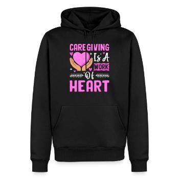 Pflege ist eine Herzensangelegenheit - Männer Premium Bio Hoodie - Schwarz - Vorne - Nico (187cm)