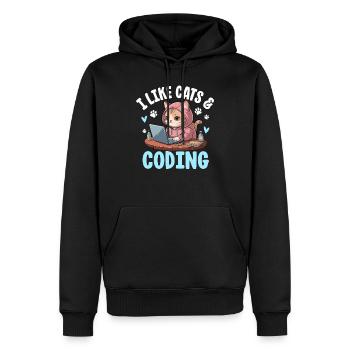 J’aime les chats et le design de nerd du codage - Sweat à capuche Premium bio Homme - noir - Devant - Nico (187cm)