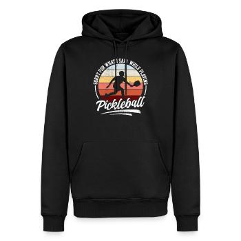 Pickleball Spruch Lustig Retro Design - Männer Premium Bio Hoodie - Schwarz - Vorne - Nico (187cm)